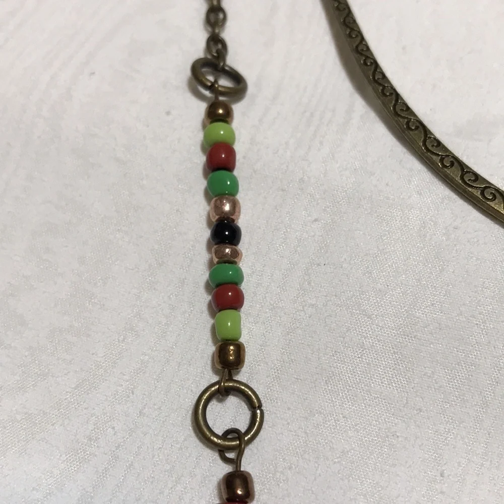 Metal Shepherd's Hook Bookmark w/Chain, Metal Cross Bead, & Glass Seed Beads